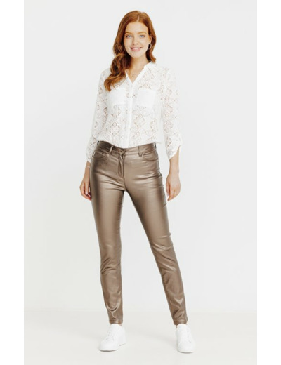Pantalon enduit coupe slim détails lurex