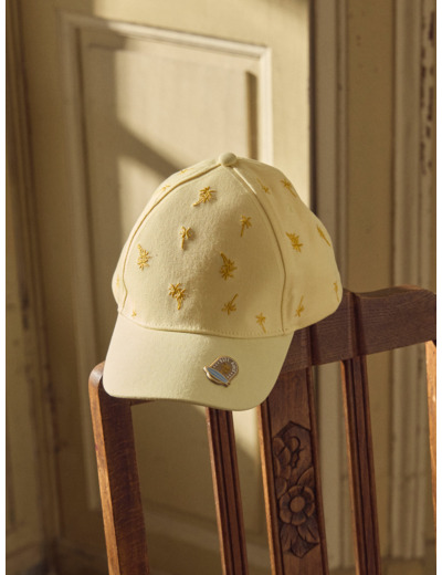 Casquette jaune brodée palmiers