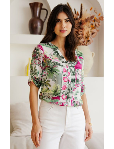 Tunique col chemise imprimé patch animal