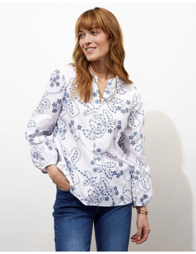 Blouse manches longues imprimé à fleurs BLANC Femme