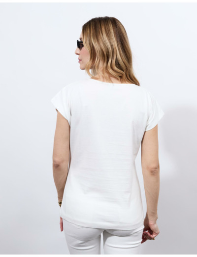 T-Shirt manches courtes 100% coton imprimé placé BLANC Femme