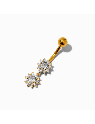 Piercing de nombril 1,6 mm rayon de soleil double strass couleur dorée
