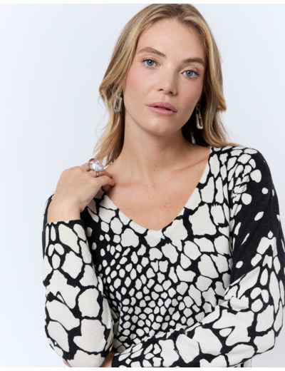 Pull fin en mélange cachemire imprimé ECRU Femme