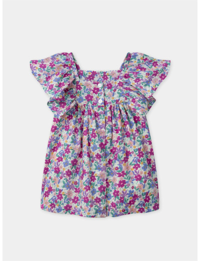 Robe et bloomer imprimé fleuri à manches volantes Bébé Fille