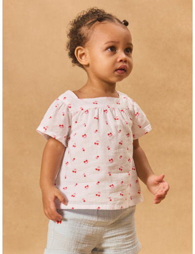 Blouse manches courtes cerises coeurs