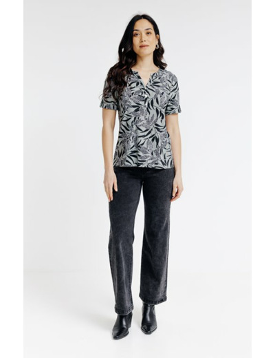 Tee-shirt imprimé zèbre col mao