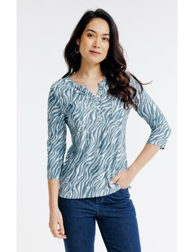 Tee-shirt col mao imprimé zèbre