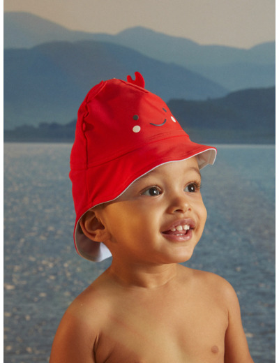 Chapeau de bain anti-UV rouge réversible à animation pinces 3D