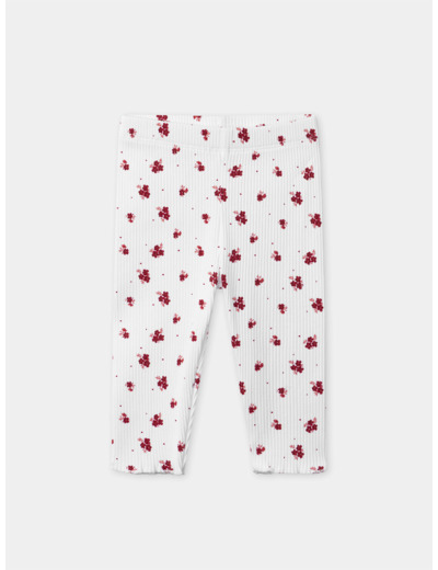 Legging côtéle écru imprimé fleuri Bébé Fille