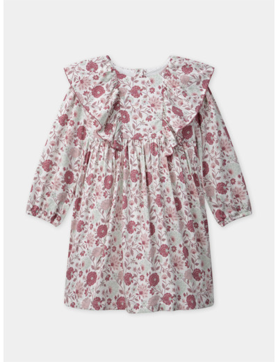 Robe imprimé fleuries avec volants aux épaules et manches longues Fille
