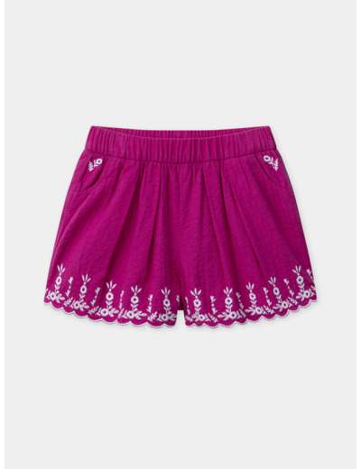 Short évasé rose fuschia à broderies fleuries Fille