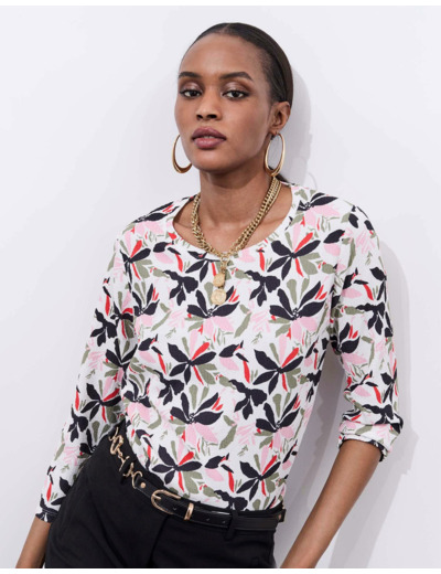 Top manches 3/4 imprimé ECRU Femme