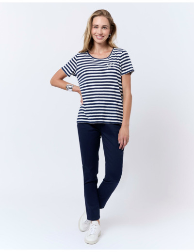 Tee-shirt marinière manches courtes en mélange coton rayé MARINE Femme