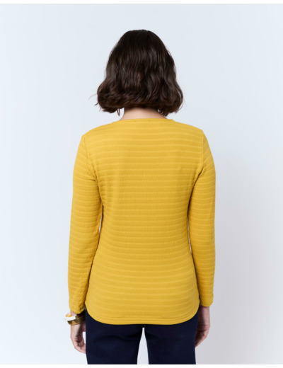 T-Shirt manches longues en mélange coton uni JAUNE Femme
