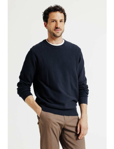 Pull col rond jeux de points fantaisie - Bleu moyen