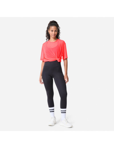 T-shirt de fitness résille et loose femme, rose