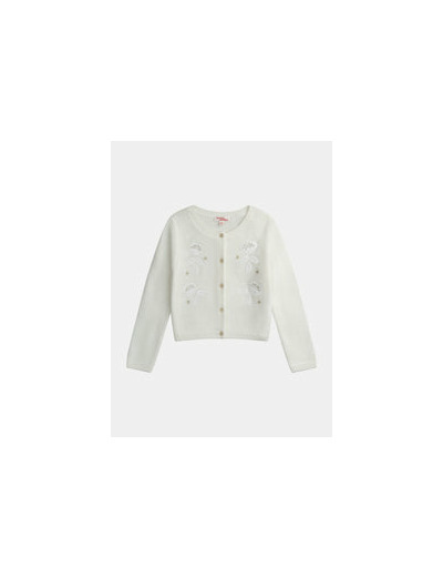 Cardigan écru à broderies pour fille