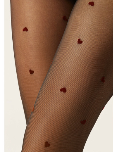 Collant Voile Cœurs Floqués Allover