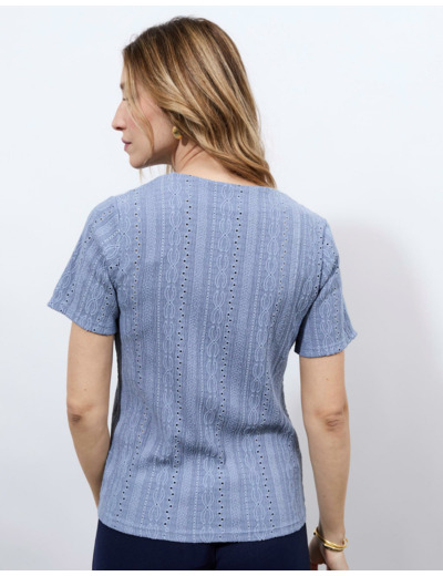 Top manches courtes uni BLEU Femme
