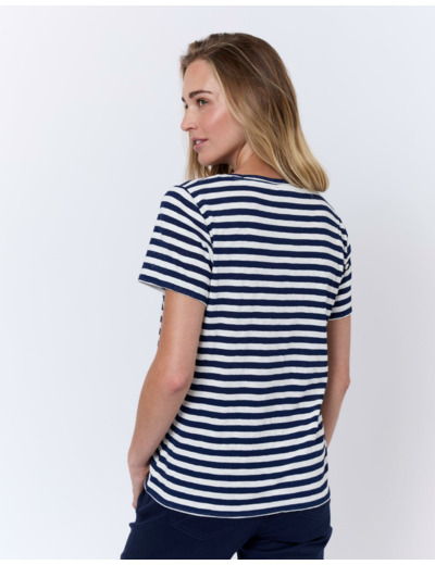 Tee-shirt marinière manches courtes en mélange coton rayé MARINE Femme
