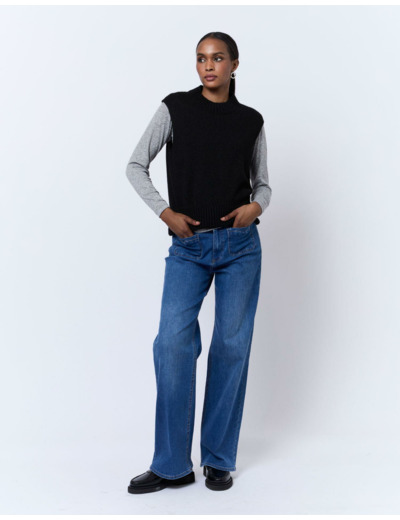 Pull épais en mélange laine uni NOIR Femme