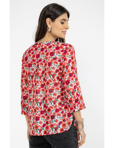 Tunique imprimée fleurs avec pompons
