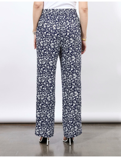 Pantalon long imprimé à fleurs MARINE Femme