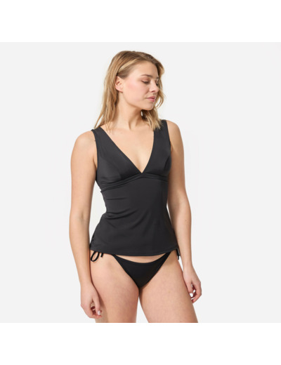 Haut de maillot de bain TANKINI MARINE UNI NOIR décolleté V et coques amovibles