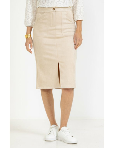 Jupe midi en scuba daim