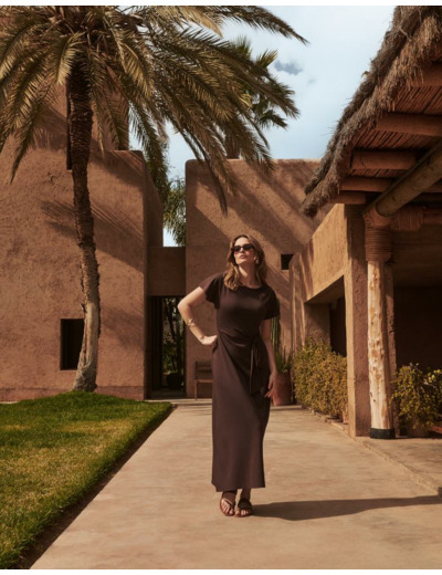 Robe longue unie MARRON