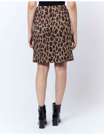 Jupe courte droite en jacquard imprimé léopard BEIGE