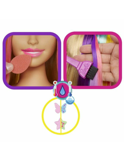 BARBIE ULTRA CHEVELURE - TÊTE À COIFFER BLONDE MÈCHES ARC-EN-CIEL