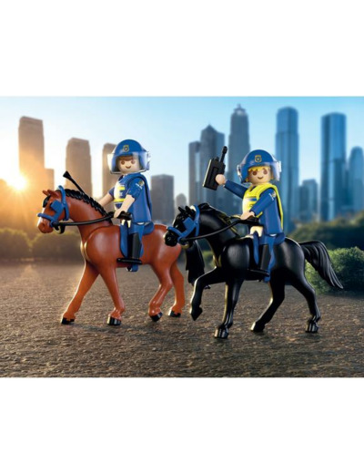 2 POLICIERS CAVALIERS AVEC LEURS CHEVAUX PLAYMOBIL CITY ACTION 71877