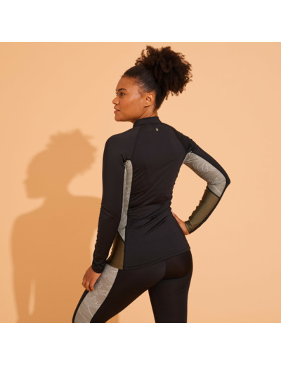 Tee shirt zippé manches longes femme aquagym aquabike lia kaki