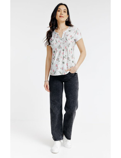 Tee-shirt imprimé col mao avec plis