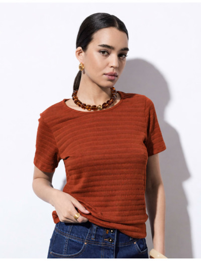 T-Shirt manches courtes en mélange coton uni CAMEL Femme