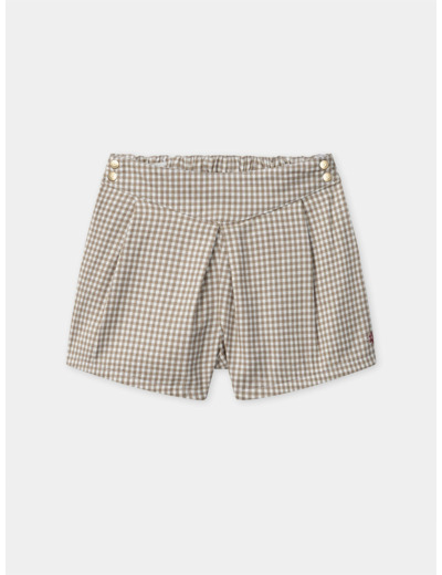 Jupe-short vichy marron et blanc Fille