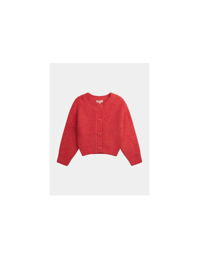 Cardigan rouge boutons cœur pour fille