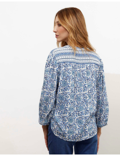 Blouse manches 3/4 imprimé à fleurs BLEU Femme