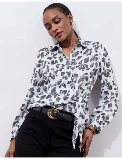 Chemisier manches longues imprimé à fleurs BLANC Femme
