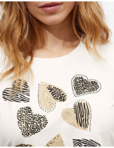T-Shirt manches courtes imprimé placé BLANC Femme