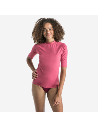 Tee shirt anti uv surf top 100 manches courtes femme vieux rose