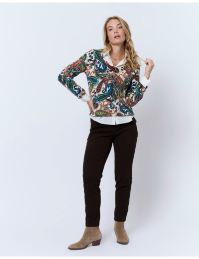 Pull fin en mélange cachemire imprimé MULTICOLORE Femme