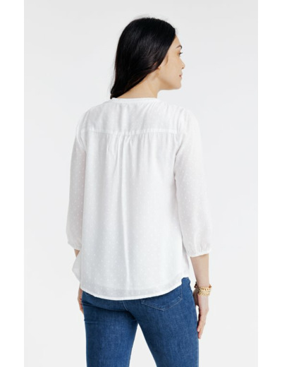 Blouse boutonnée col mao avec broderie