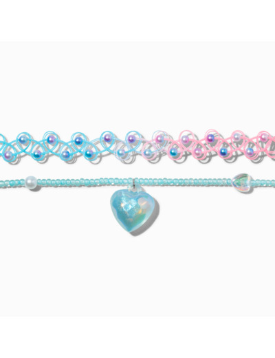 Ras-de-cou effet tatouage et cœur iridescent - Lot de 2