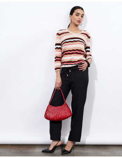 Pull fin en mélange coton rayé MULTICOLORE Femme