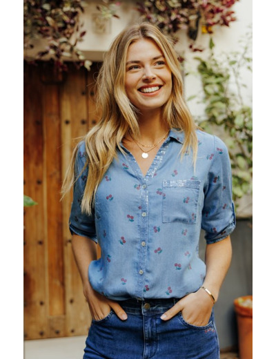 Chemise imprimée cerise en lyocell