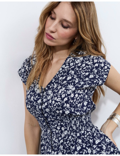 Blouse manches courtes imprimé à fleurs MARINE Femme