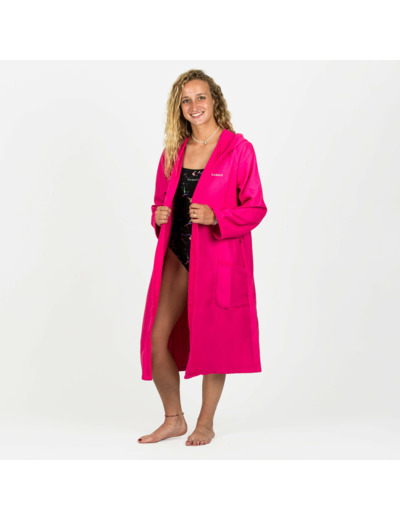Peignoir de bain compact femme à capuche en microfibre rose