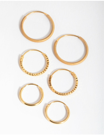 Gold Plated Sterling Silver Mix Texture Hoop Pack Earring
